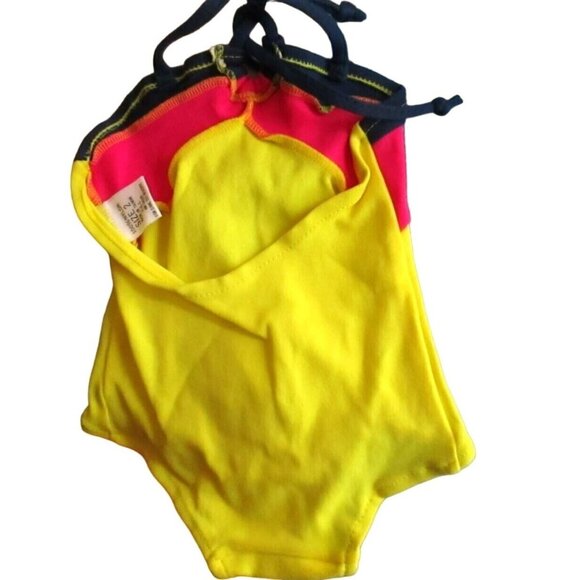 Vintage 1980'S GIRLS 3X Swimsuit NYLON STRETCH COLORBLOCK swim suit CASTAWAYS - Picture 2 of 4
